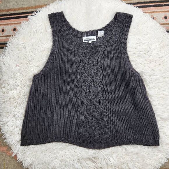 Contrasts Vintage Black Cableknit Sweater Tank Women's Medium - Picture 1 of 4
